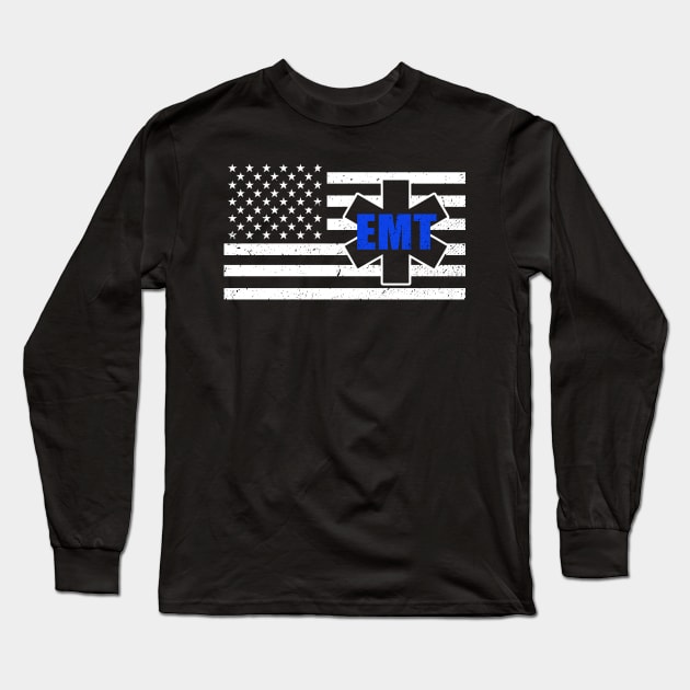 Paramedic Flag - Thin White Line Flag - Emergency Medical Technician Long Sleeve T-Shirt by bluelinemotivation